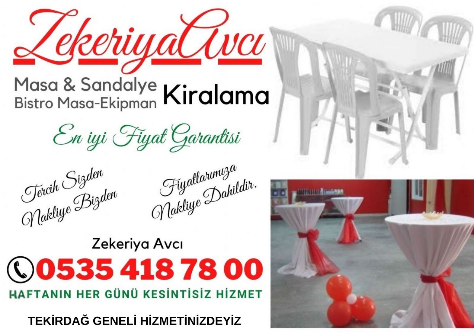 Kapaklı Masa Sandalye Kiralama